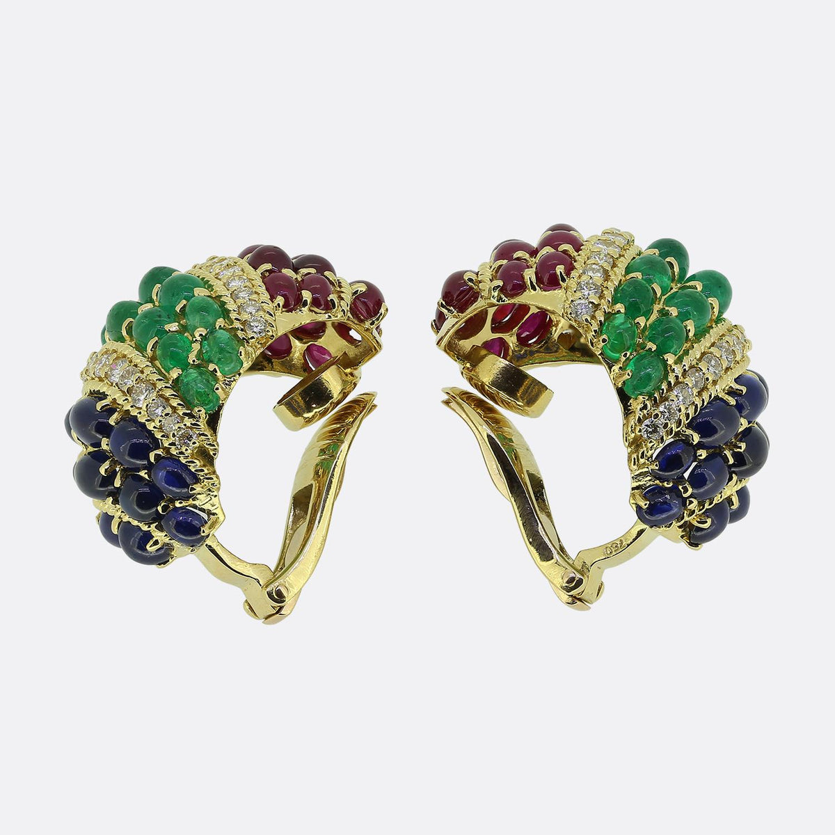 Vintage Cabochon Gemstone and Diamond Earrings