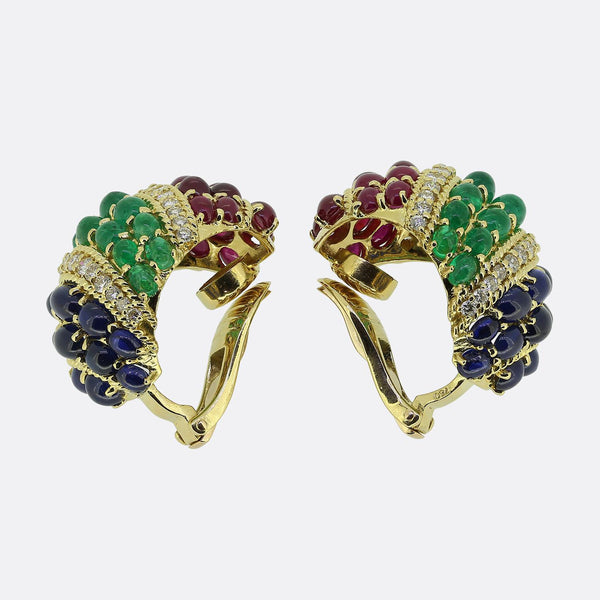 Vintage Cabochon Gemstone and Diamond Earrings