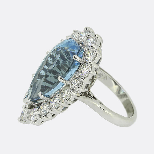 Vintage Aquamarine and Diamond Cluster Ring