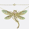 Art Nouveau Plique-A-Jour Pink Sapphire Pearl and Diamond Dragonfly Necklace