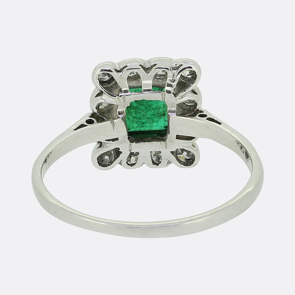 Art Deco Emerald and Diamond Cluster Ring