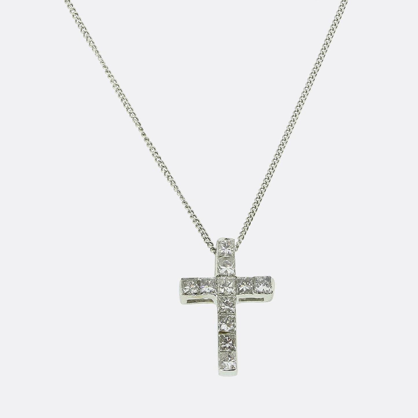 Princess Cut 0.25 Carat Diamond Cross Pendant Necklace