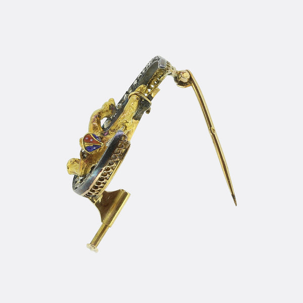 Victorian Ruby and Diamond Harlequin Crescent Brooch