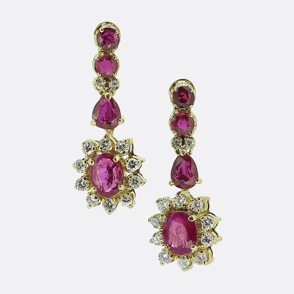 Vintage Ruby and Diamond Drop Earrings