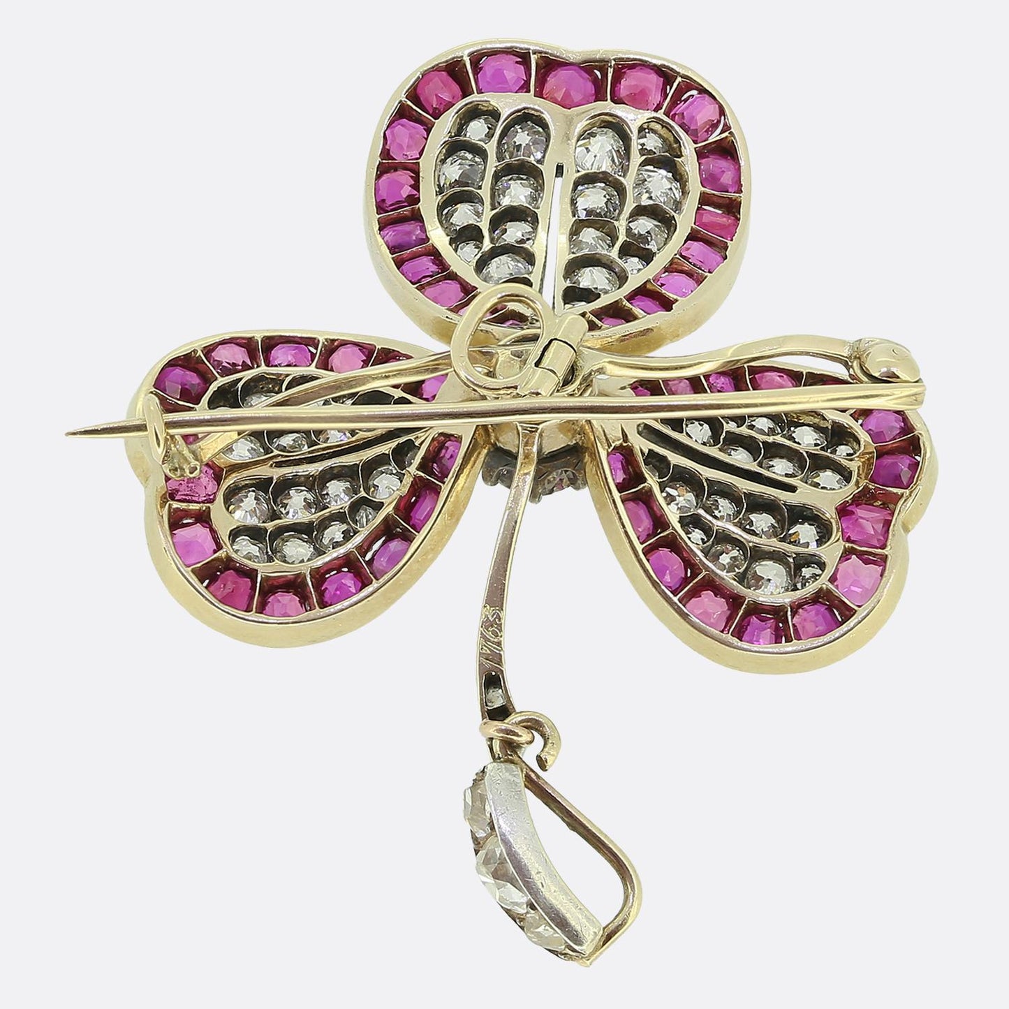 Victorian Ruby and Diamond Clover Pendant Brooch