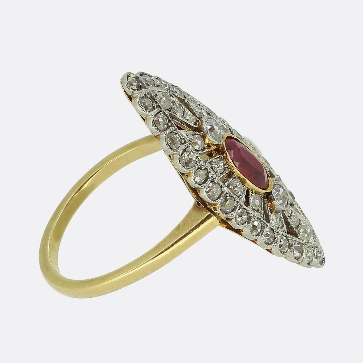 Edwardian Ruby and Diamond Navette Ring