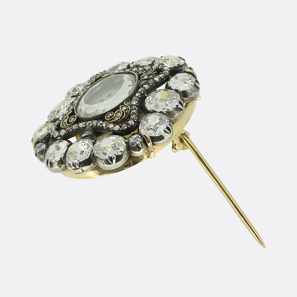 Victorian Portrait Cut Diamond Clock Brooch