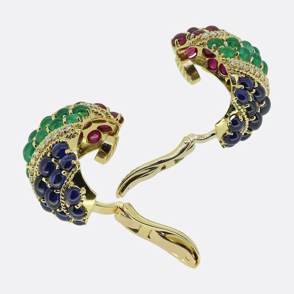 Vintage Cabochon Gemstone and Diamond Earrings