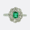 Art Deco Emerald and Old Cut Diamond Cluster Ring
