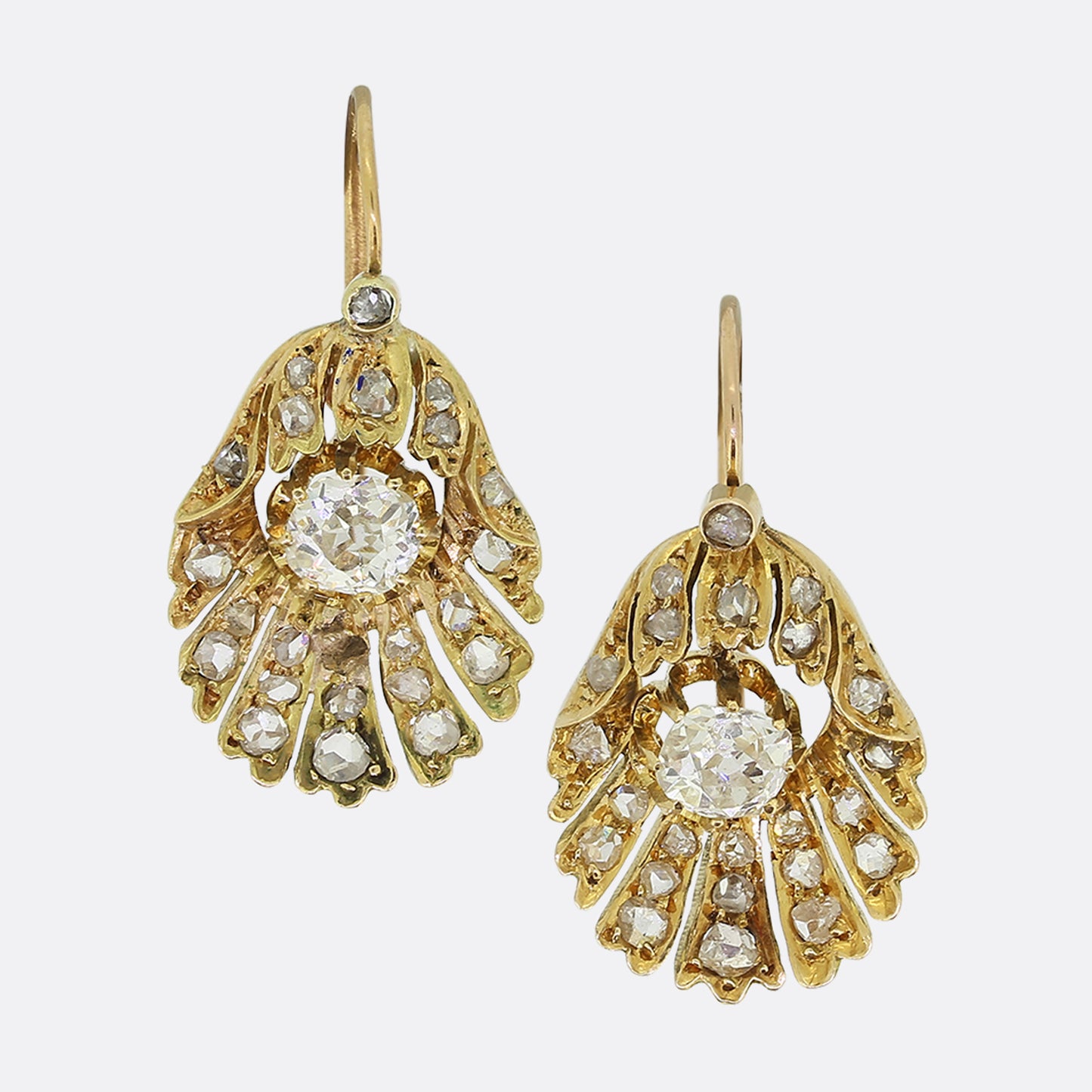 Antique Diamond Seashell Drop Earrings