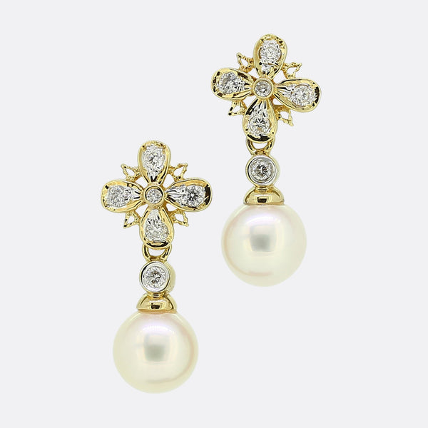 Pearl and Diamond Drop Earrings