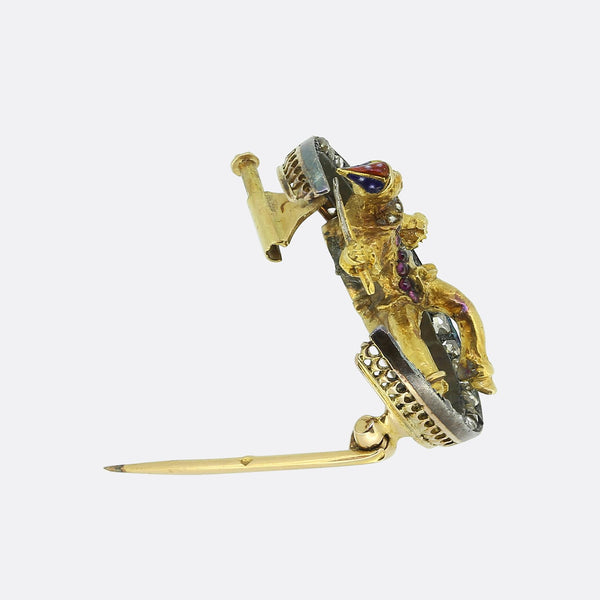 Victorian Ruby and Diamond Harlequin Crescent Brooch