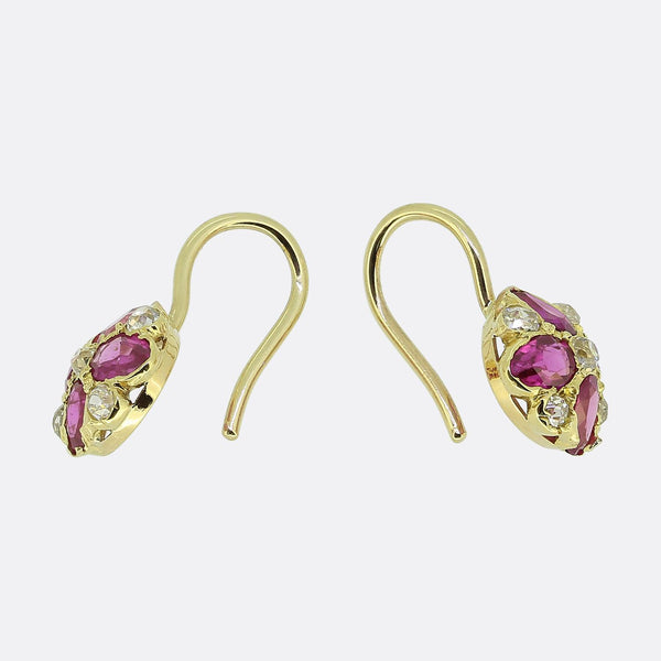 Antique Ruby and Diamond Drop Earrings