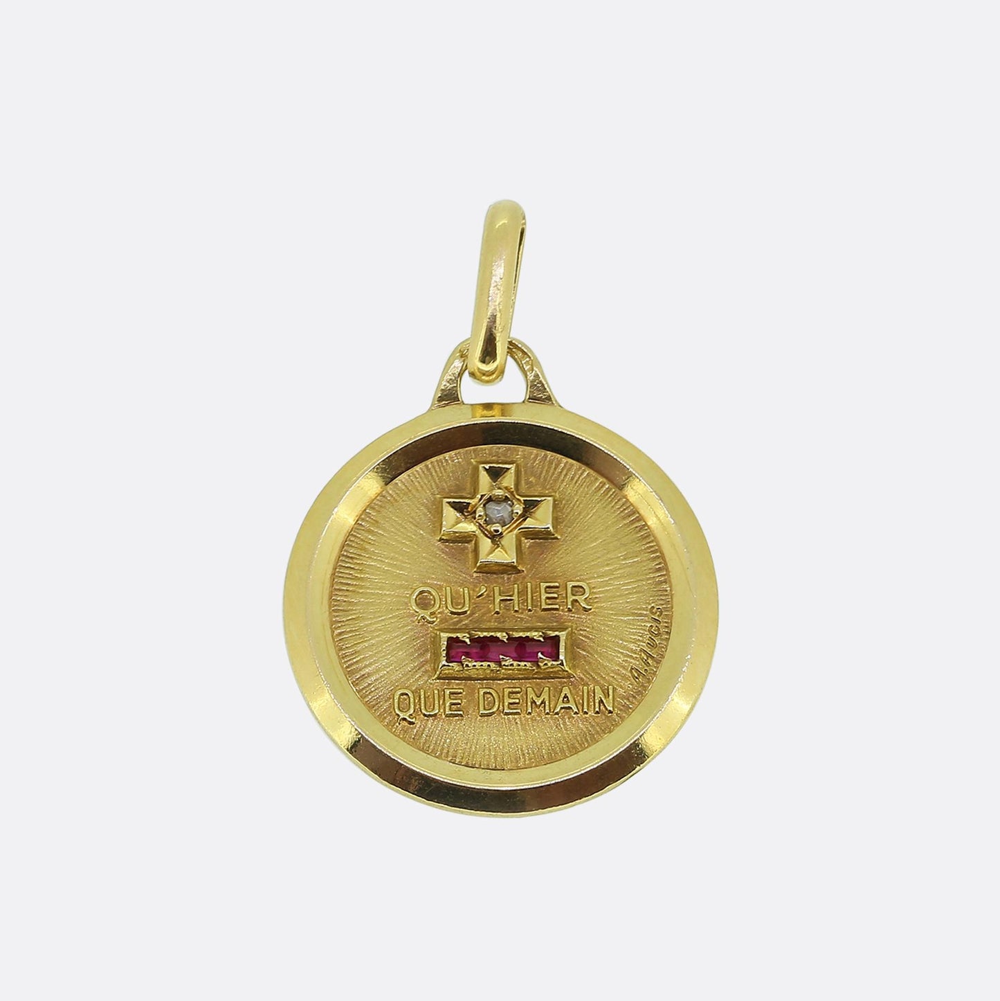 Augis Qu'hier Que Demain Ruby and Diamond Medallion Pendant