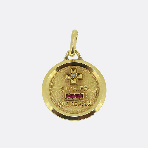 Augis Qu'hier Que Demain Ruby and Diamond Medallion Pendant
