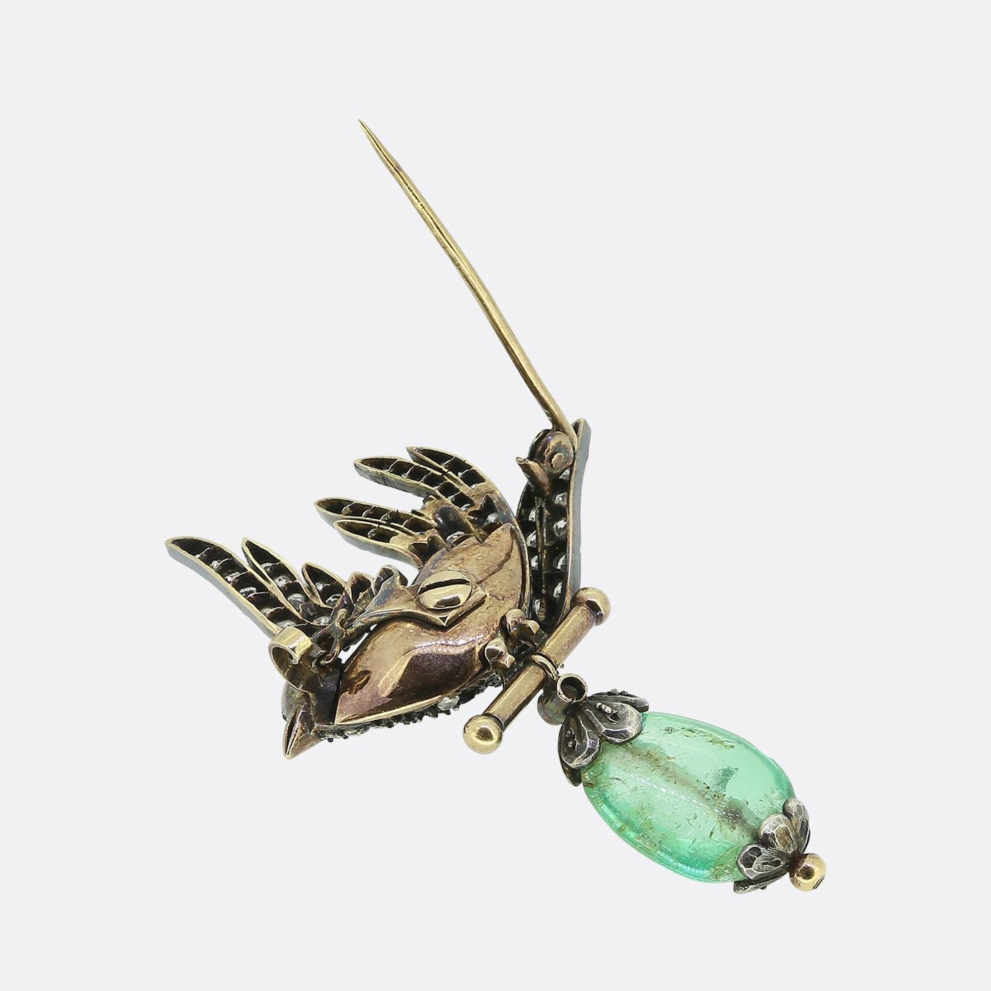 Victorian Diamond Bird and Emerald Drop Brooch
