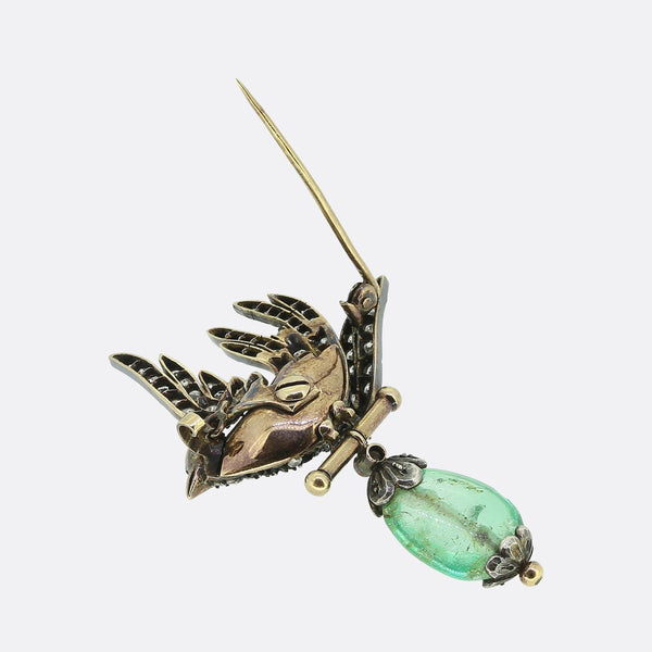 Victorian Diamond Bird and Emerald Drop Brooch