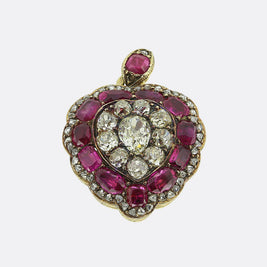 Victorian Burmese Ruby and Diamond Heart Locket Pendant