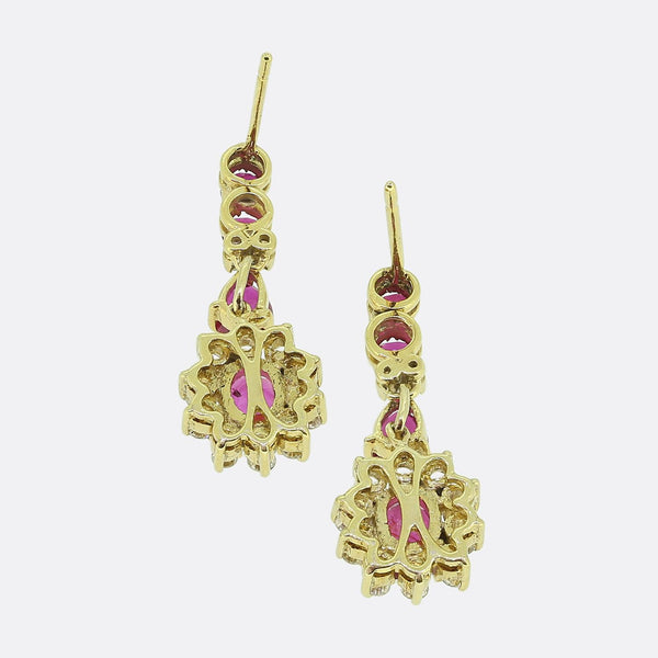 Vintage Ruby and Diamond Drop Earrings