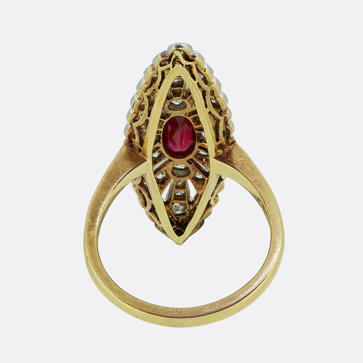 Edwardian Ruby and Diamond Navette Ring
