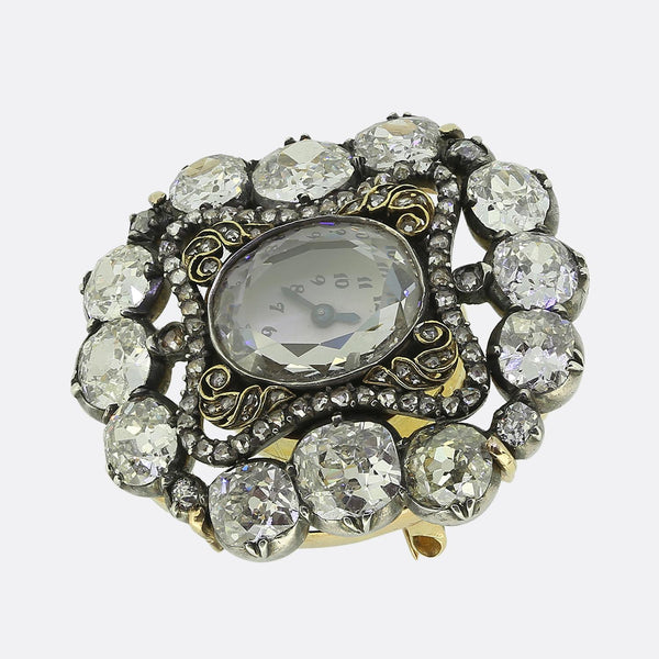 Victorian Portrait Cut Diamond Clock Brooch