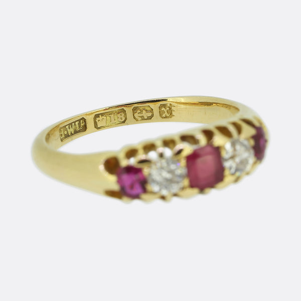 Victorian Ruby and Diamond Five Stone Ring