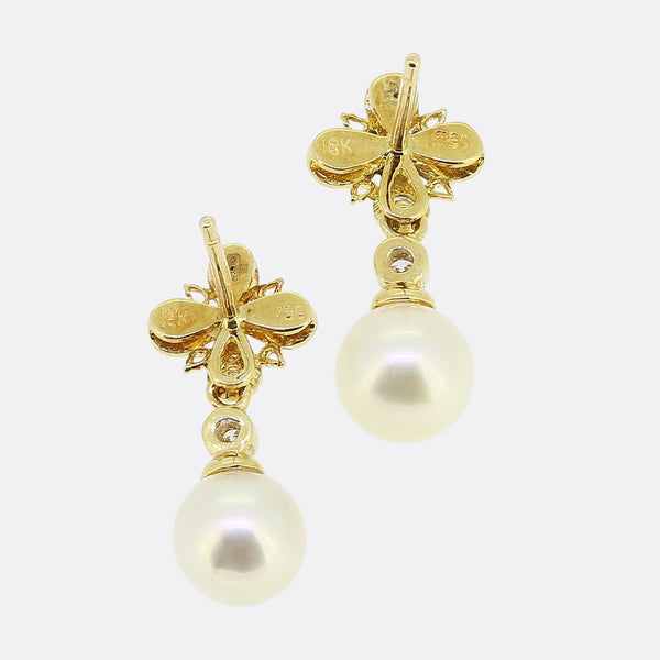 Pearl and Diamond Drop Earrings