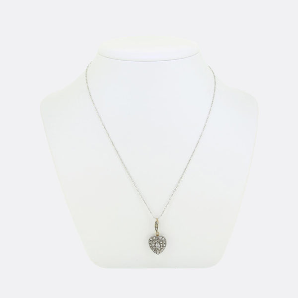 Antique Rose Cut Diamond Heart Pendant Necklace
