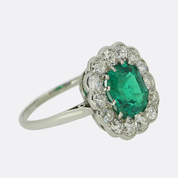 Vintage 1.94 Carat Emerald and Diamond Cluster Ring