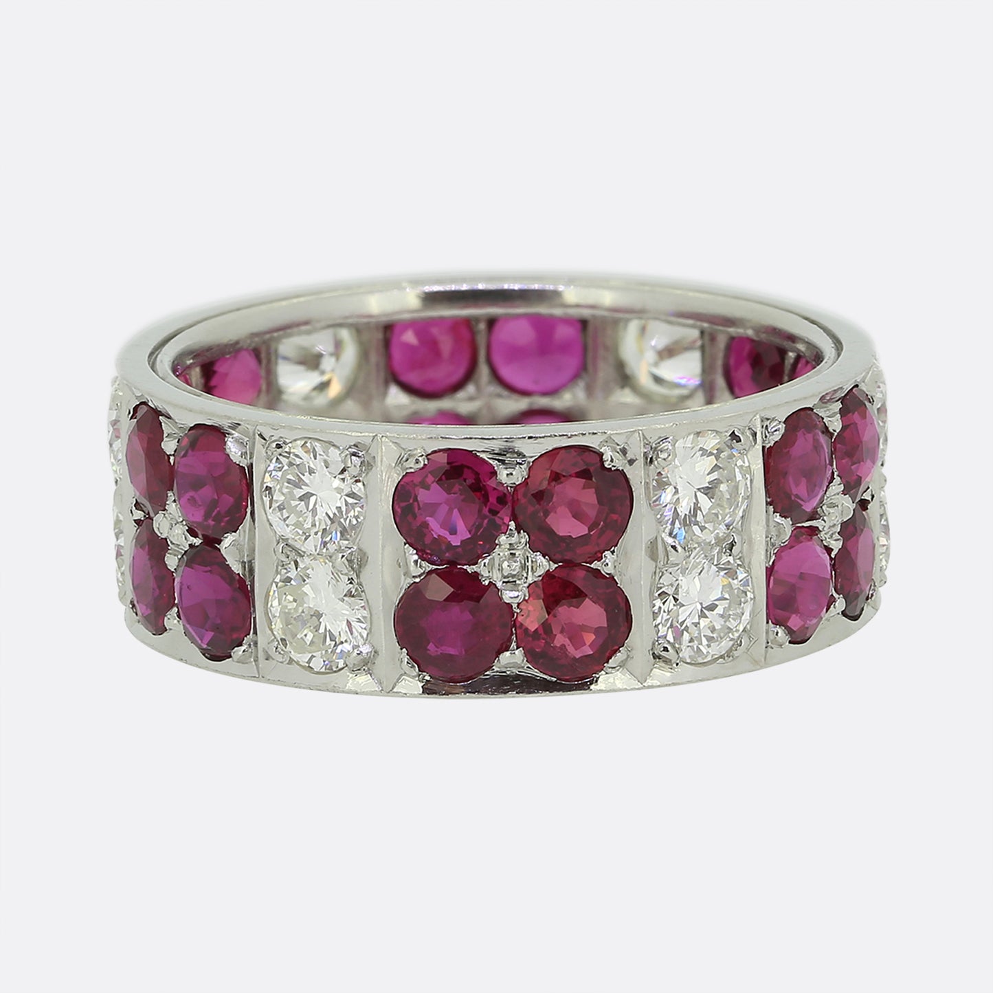 Vintage Ruby and Diamond Two Row Ring Size O