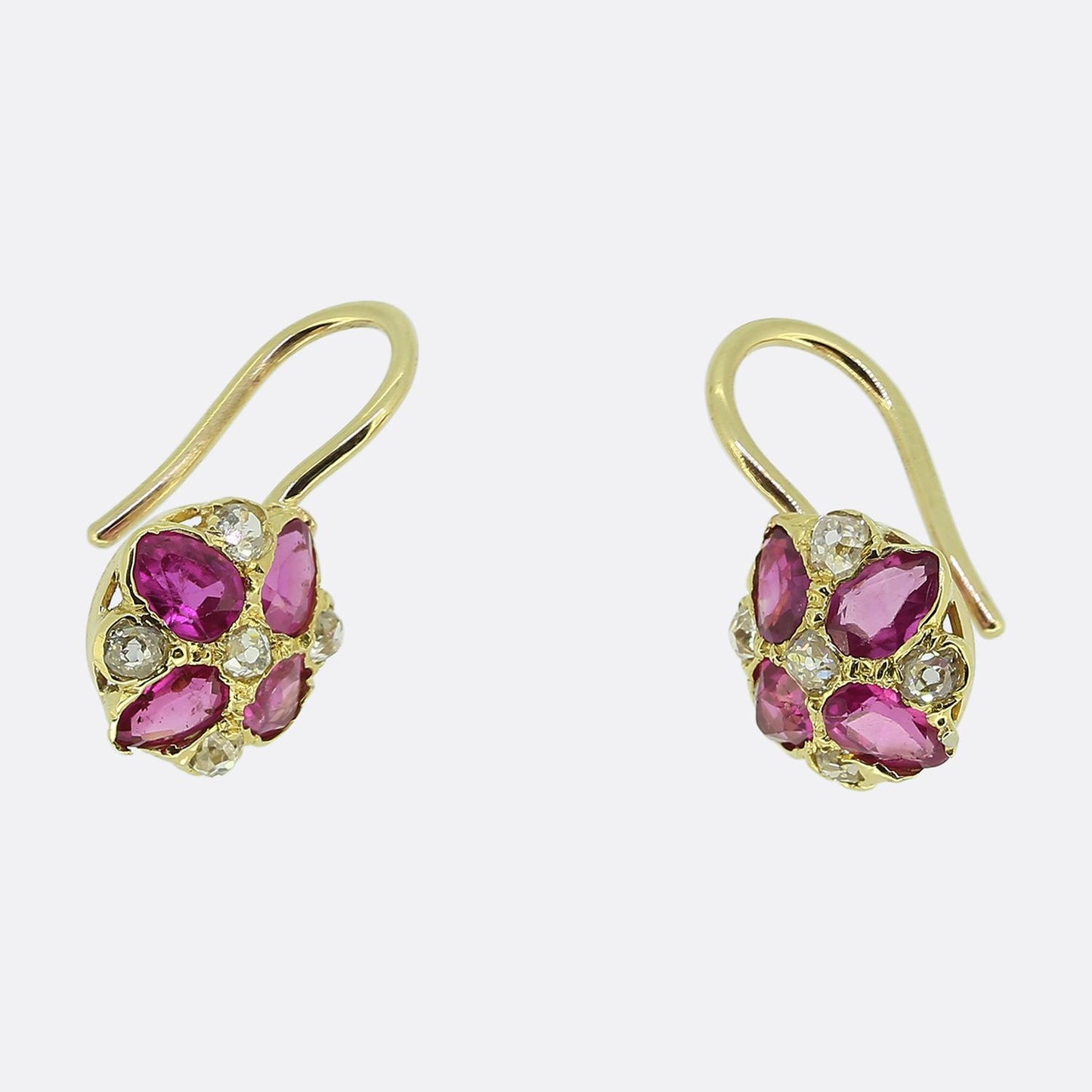 Antique Ruby and Diamond Drop Earrings
