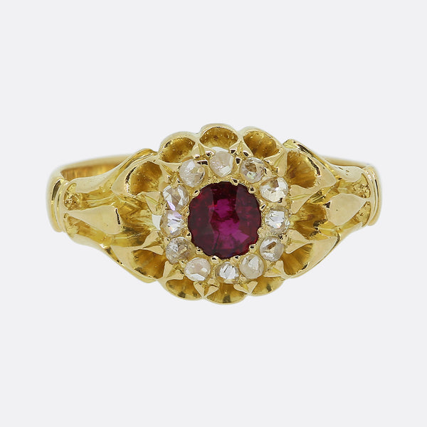 Victorian Ruby and Diamond Cluster Ring