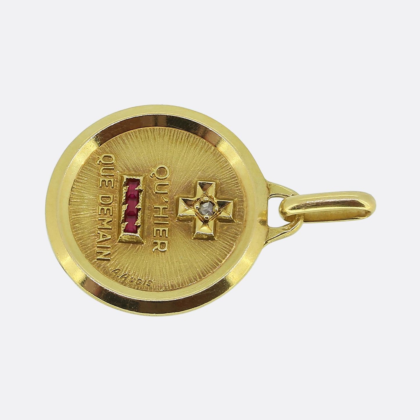 Augis Qu'hier Que Demain Ruby and Diamond Medallion Pendant