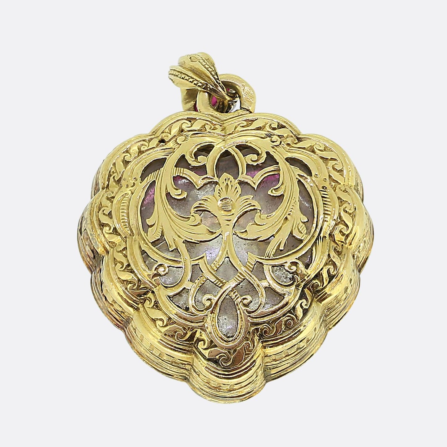 Victorian Burmese Ruby and Diamond Heart Locket Pendant