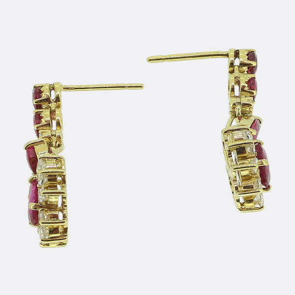 Vintage Ruby and Diamond Drop Earrings