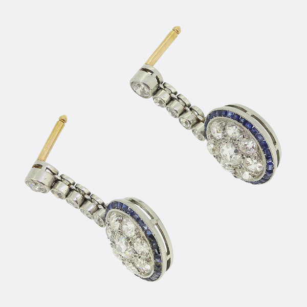 Art Deco Sapphire and Diamond Drop Earrings
