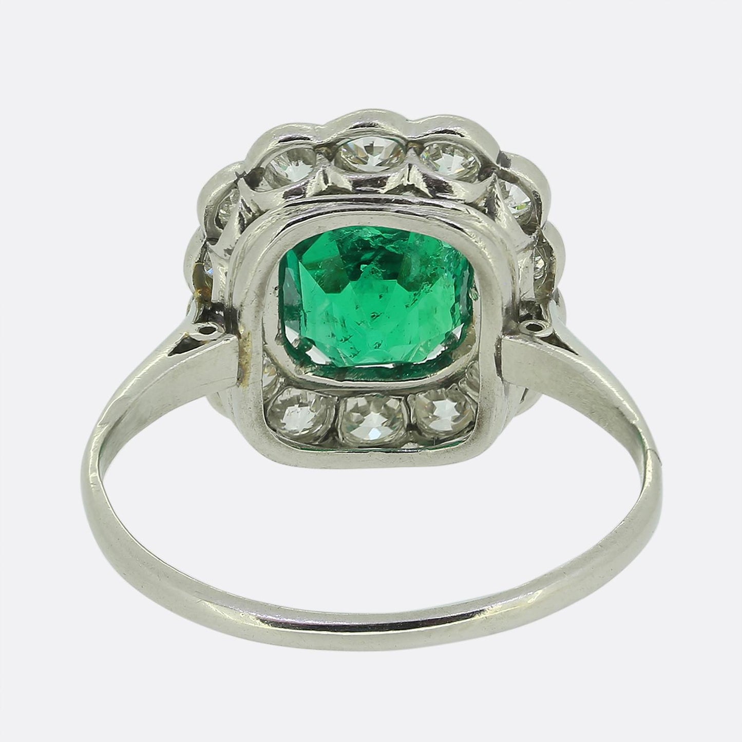 Vintage 1.94 Carat Emerald and Diamond Cluster Ring