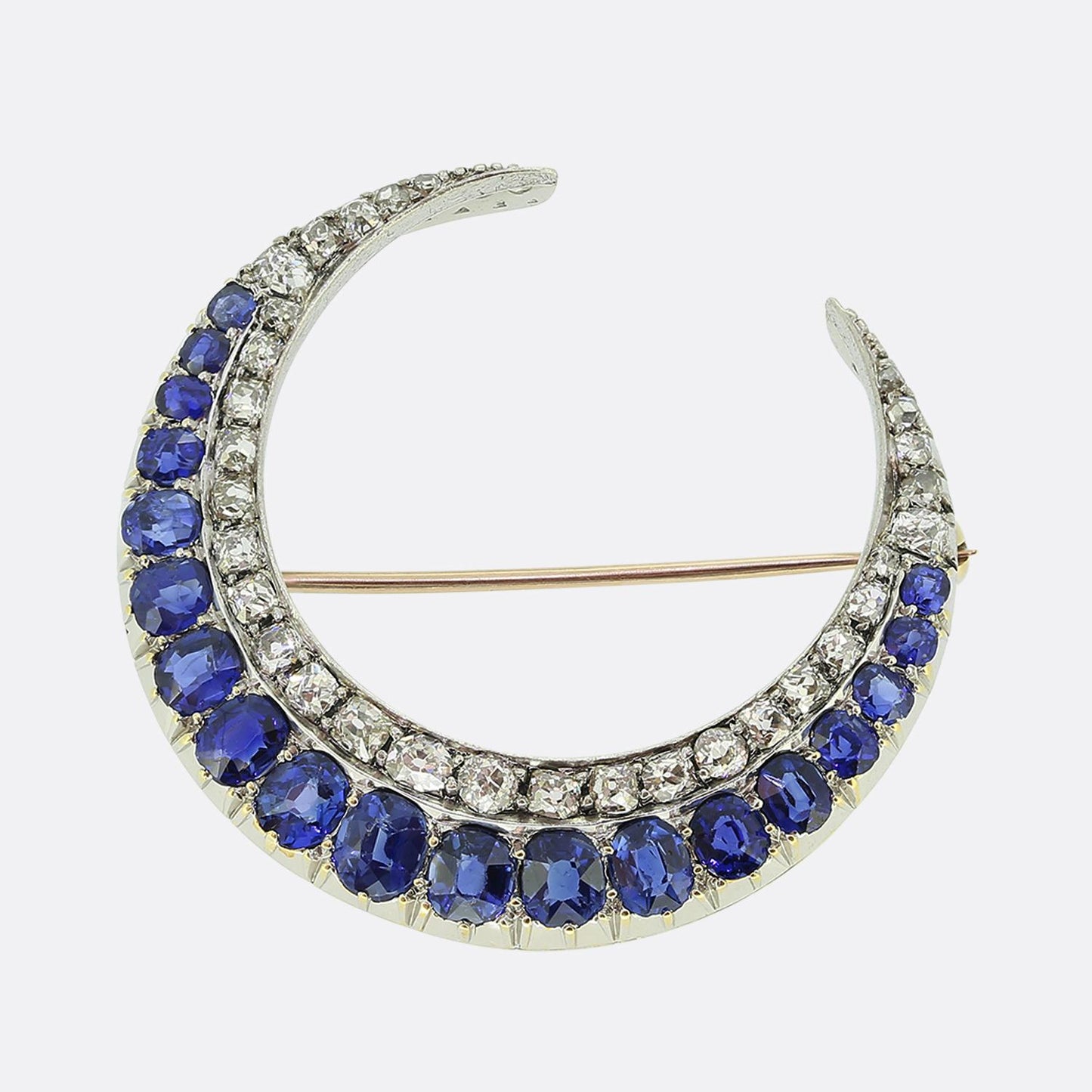 Edwardian Sapphire and Diamond Crescent Brooch
