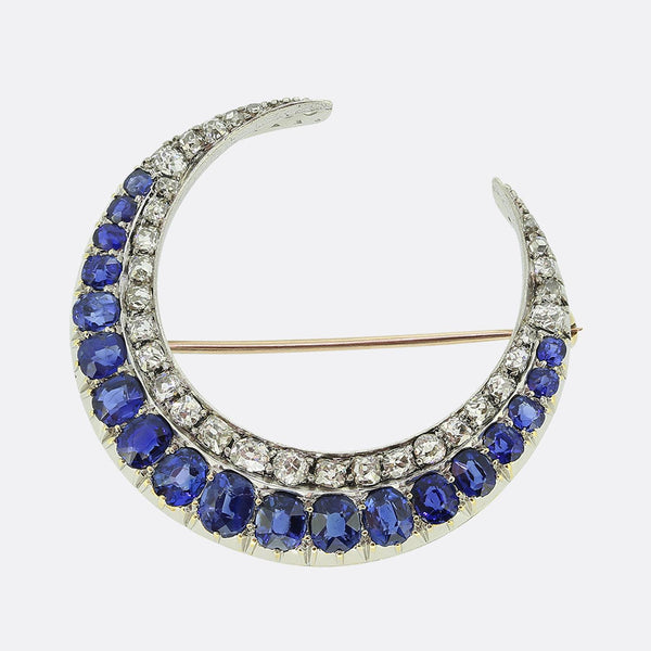 Edwardian Sapphire and Diamond Crescent Brooch
