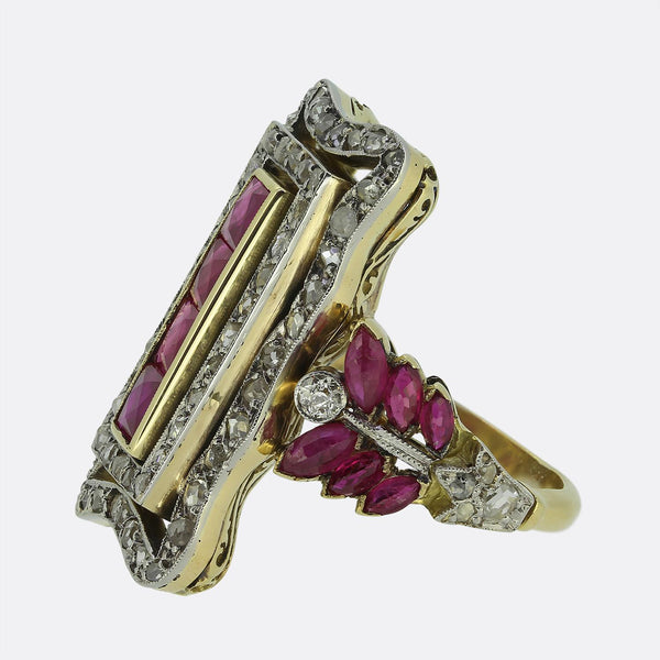 Continental Antique Ruby and Diamond Dress Ring