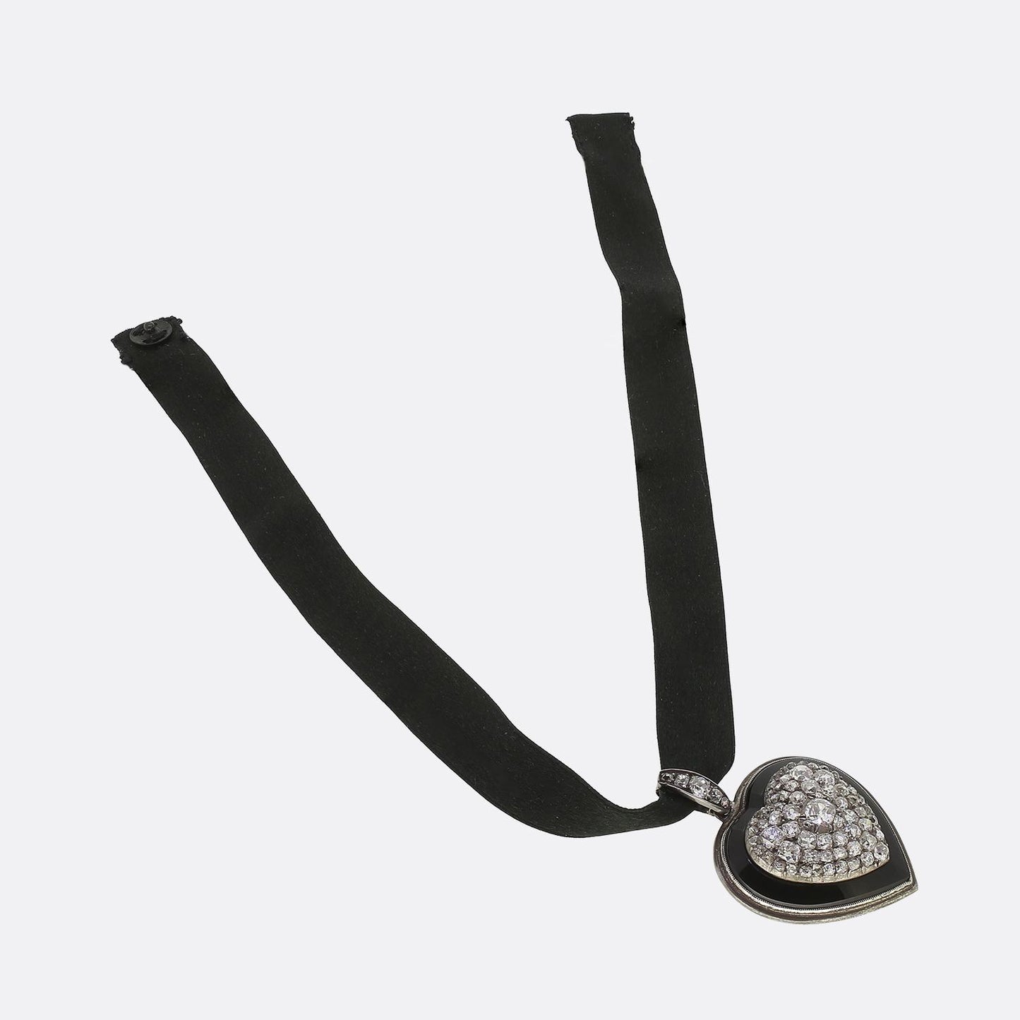 Edwardian Onyx and Diamond Heart Choker Necklace