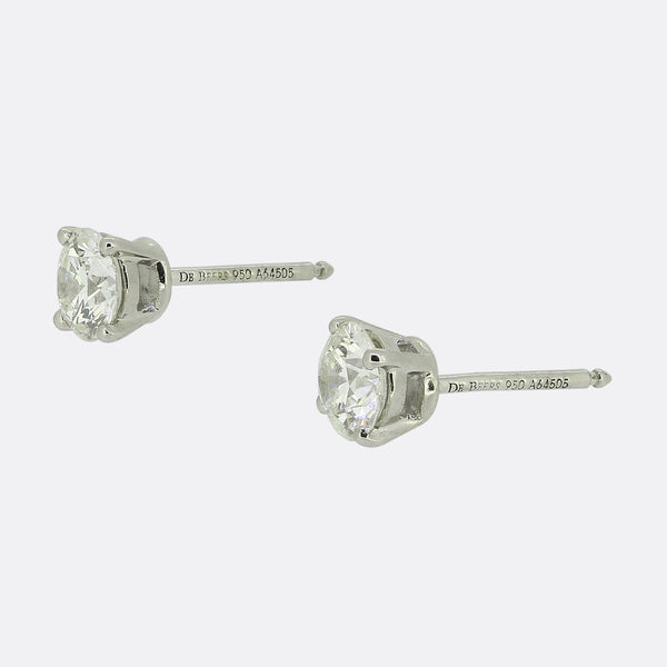 De Beers 1.03 Carat Diamond Stud Earrings