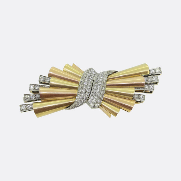 Retro Diamond Double-Clip Brooch