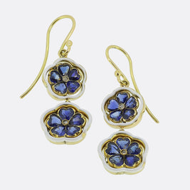 Art Nouveau Sapphire Floral Drop Earrings