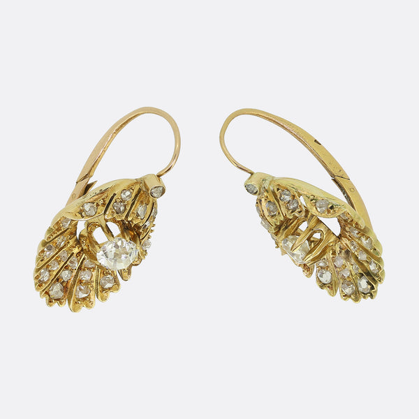 Antique Diamond Seashell Drop Earrings