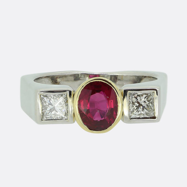 Vintage Ruby and Diamond Three-Stone Ring