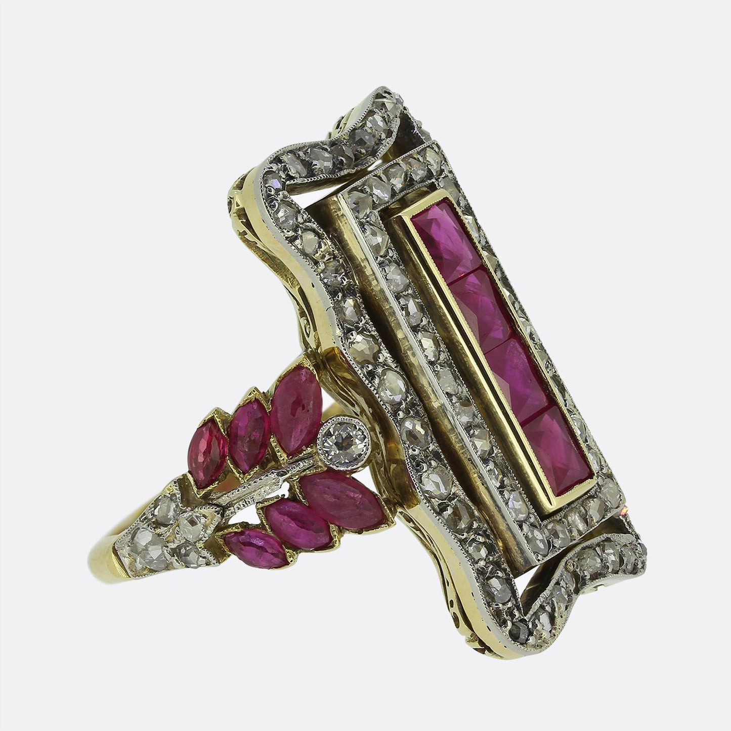 Continental Antique Ruby and Diamond Dress Ring