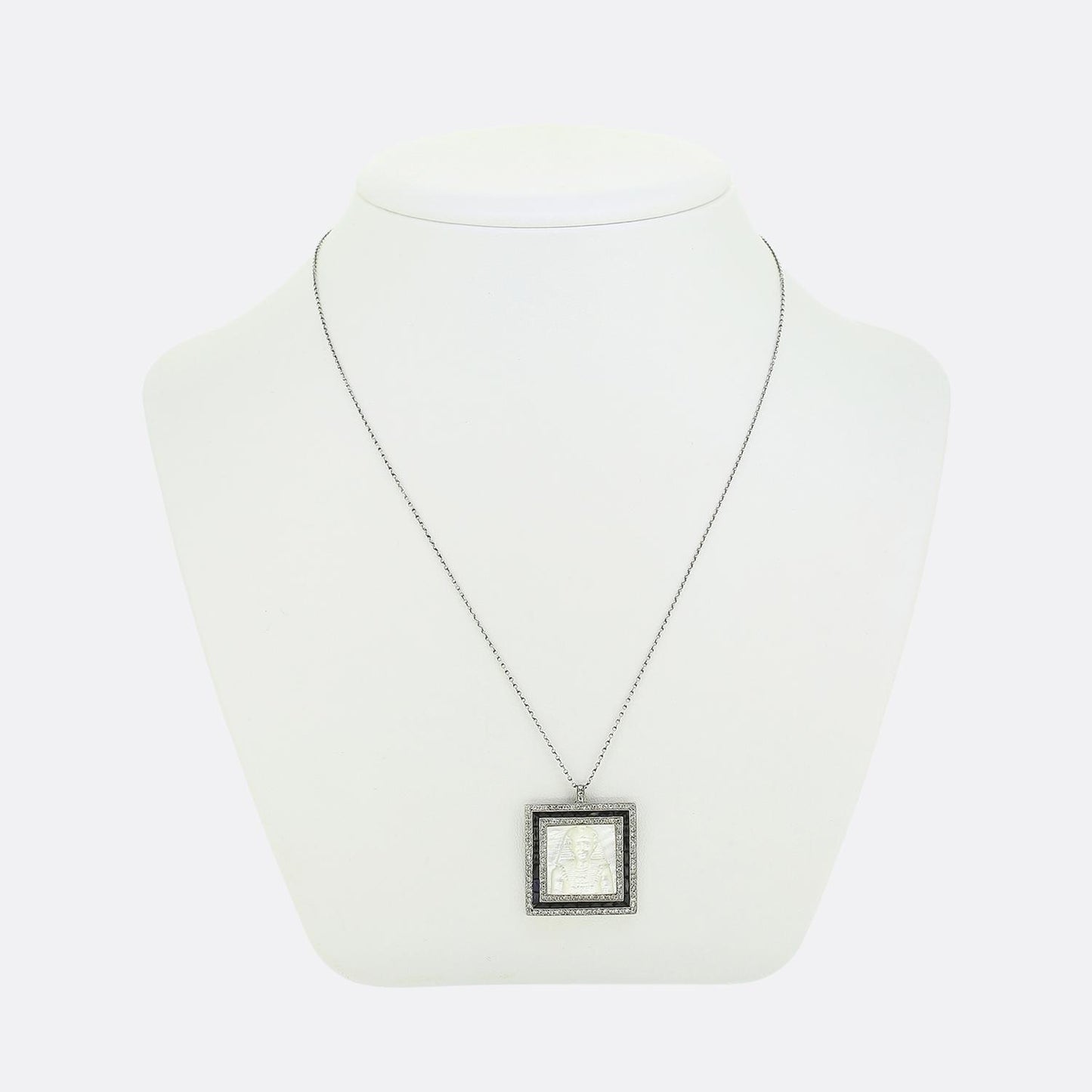 Art Deco Mother of Pearl Sapphire and Diamond Tutankhamun Pendant Necklace