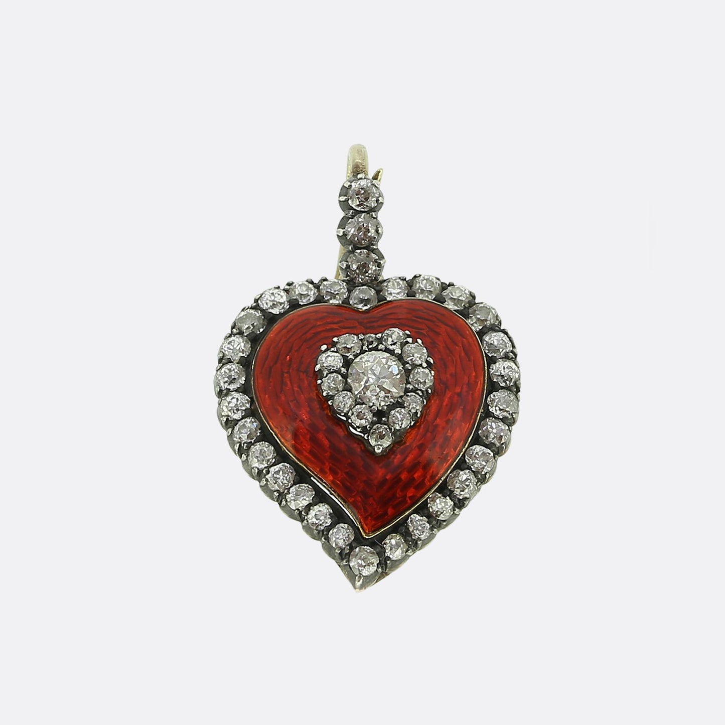 Victorian Red Enamel and Diamond Heart Pendant