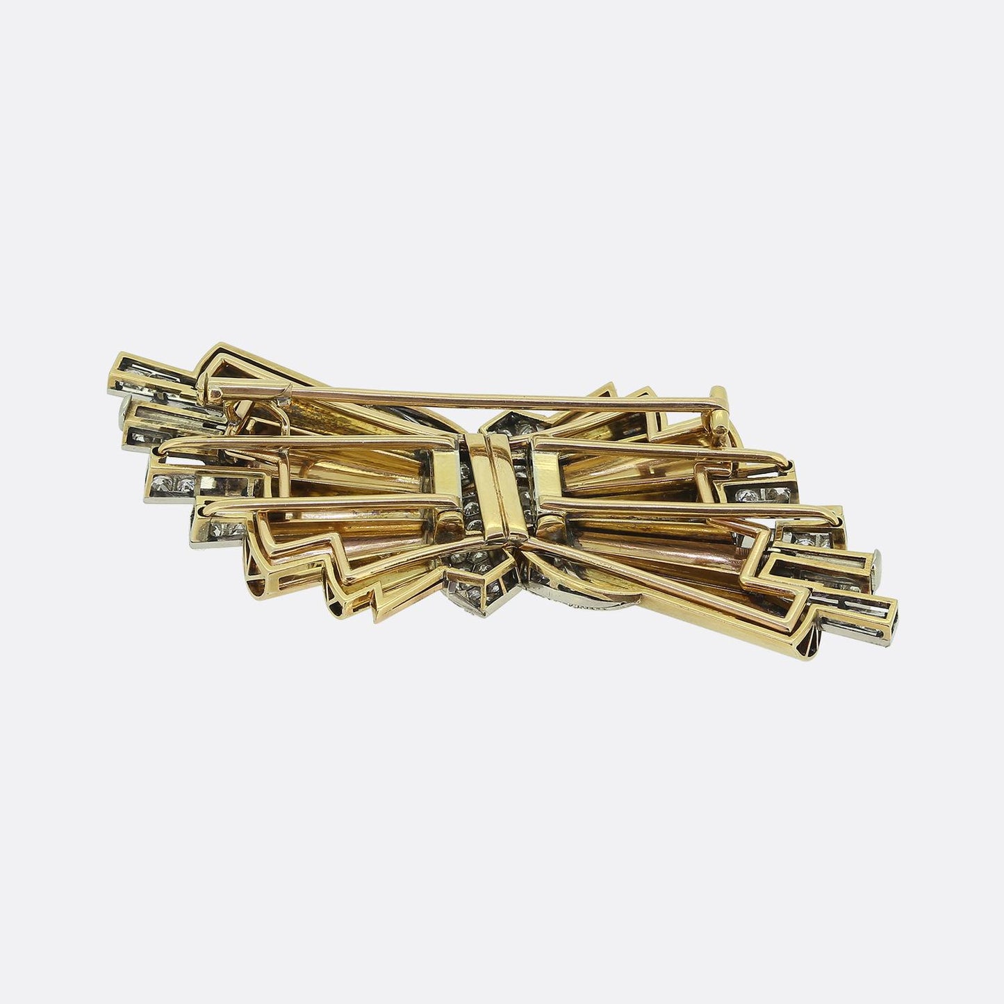 Retro Diamond Double-Clip Brooch